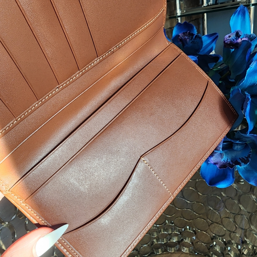 Authentic Burberry Checked Canvas Continental Wallet with Brown Trim - Picture 12 of 12